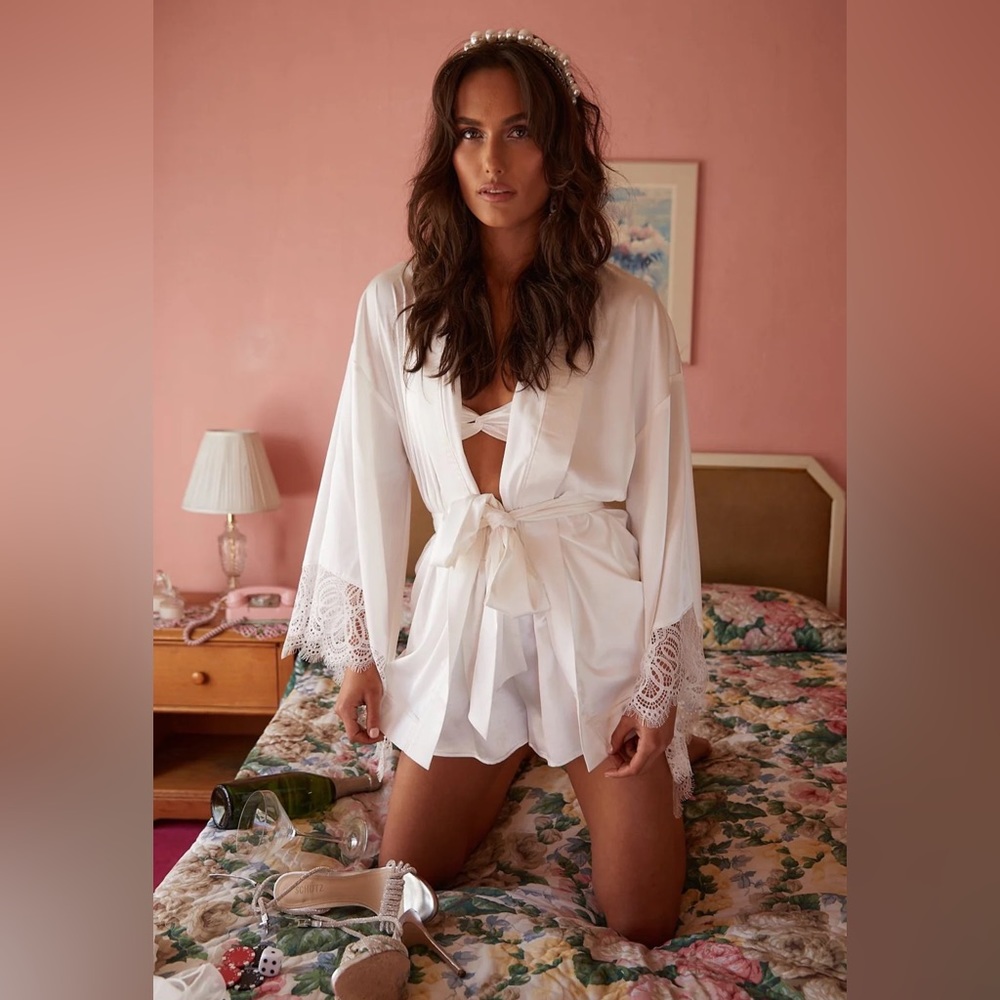 The Darcy White Satin Robe